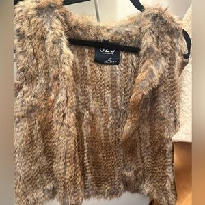 525 America Rabbit Fur Vest in Brown and Cream